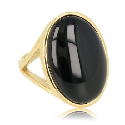My Bendel - Goudkleurige Statement Ring met Onyx Edelsteen - Statement Ring met Ovale Edelsteen • Onyx • Goudkleurig - met Luxe Cadeauverpakking | Sieraden Voor Dames | Maat 16.00 Mm / Maat 50