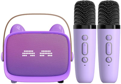 Peysaitr - Kinderen Karaoke Set - Draagbare Bluetooth-luidsprekers - met 2 Draadloze Microfoons - Voor Kinderen & Volwassenen - Feest, Verjaardag, Geschenk - Paars - 1 Set