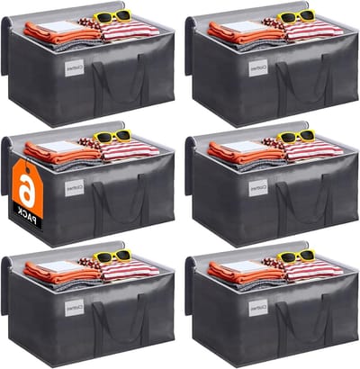 Verhuistassen - Opbergzakken Kleding - Spullen Verhuizen - Zware Draagkracht - 125L 6 Stuks - Grijs