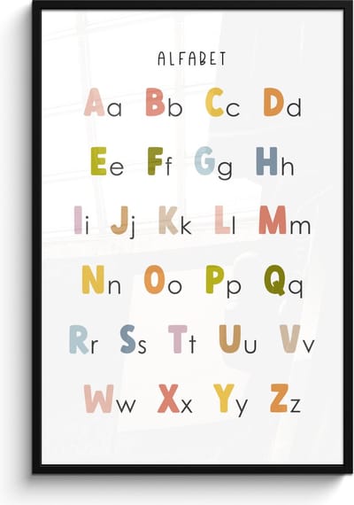 Poster in lijst - Fotolijst 80x120 cm - Posters - Alfabet - Educatief - Kleuren - Letters leren voor kinderen - Posterlijst zwart - Kamer decoratie - Wanddecoratie kinderkamer - Muurdecoratie babykamer