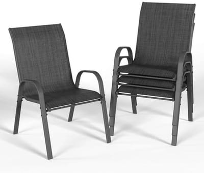 Set van 4 Stapelbare Tuinstoelen met Hoge Rugleuning - Zwart