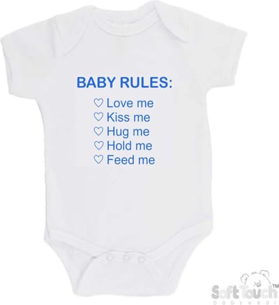 100% Katoenen Romper "Baby rules" Jongens Katoen Wit/blauw Maat 56/62