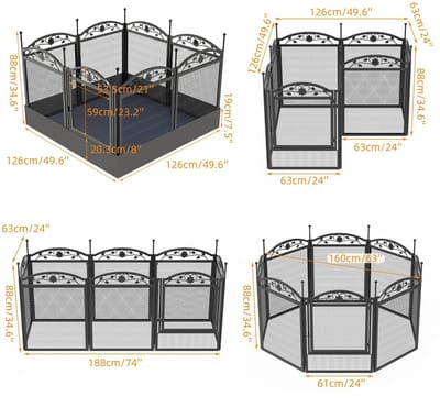 Turold - Hondenren - Hondenhek - Hondenkennel - Honden Omheining - Luxe Metalen Buitenren - Buitenshuis - 8 panelen - 126x126x8cm