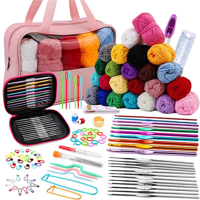 Somstyle Complete Haaknaalden Set - 127-Delig - Crochet Set - 24 Kleuren Haak Garen - Breihaak - Ergonomische Haakset - Multicolor