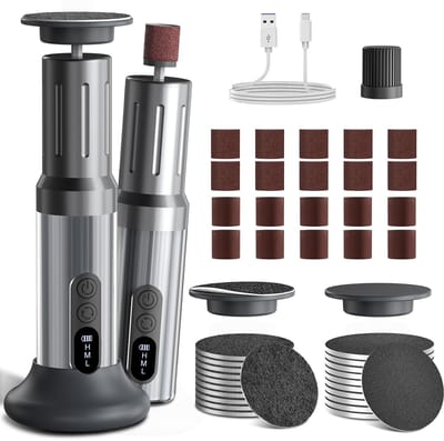 longziming -Elektrische Eeltverwijderaar 2-in-1 met Nagelfrees – 6 Snelheden, Links/Rechts Rotatie – USB-C Oplaadbaar met LED-Display – Complete Set voor Voet- en Nagelverzorging Thuis