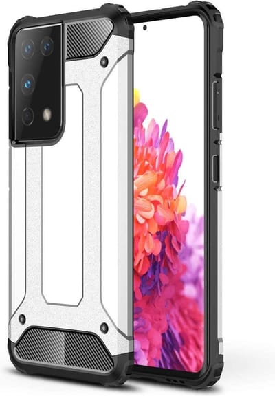 Hoesje Geschikt voor: Samsung Galaxy S21 Ultra Armor Hybrid - Zilver