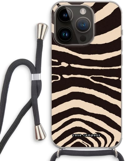 Case Company® - Hoesje met koord geschikt voor iPhone 14 Pro hoesje met Koord - Arizona Zebra - Telefoonhoesje met Zwart Koord - Bescherming aan alle Kanten en Over de Schermrand
