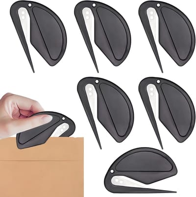 Set van 6 briefopeners met metalen mes, folie snijder en plastic folie opener voor enveloppen en pakketten
