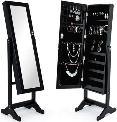 Sieradenkast Spiegel - Opberger Organizer - Sieraden Opbergen - Volledig Kantelbaar - 110 x 30 x 15 cm - Zwart