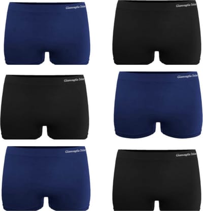 Gianvaglia - Damesboxers - naadloos - zwart - blauw -Hoog model - Maat XL/XXL - 6-Pack!