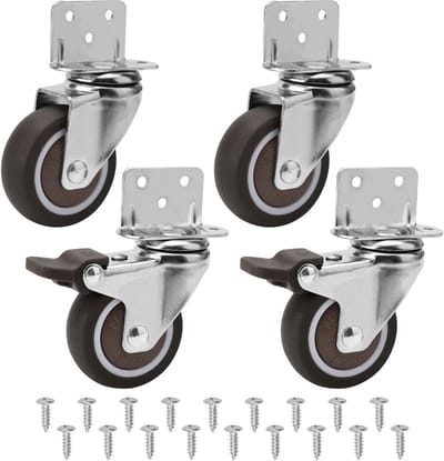 Dailygoods- Meubelwielen 50 mm - Zwenkwielen set van 4 - Zware wielen met rem - Draagvermogen 120 kg - L-vormige montageplaat - Stabiele en duurzame structuur