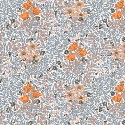 Bloemen behang Profhome 390574-GU vliesbehang glad met bloemmotief mat grijs oranjegeel wit beigebruin 5,33 m2