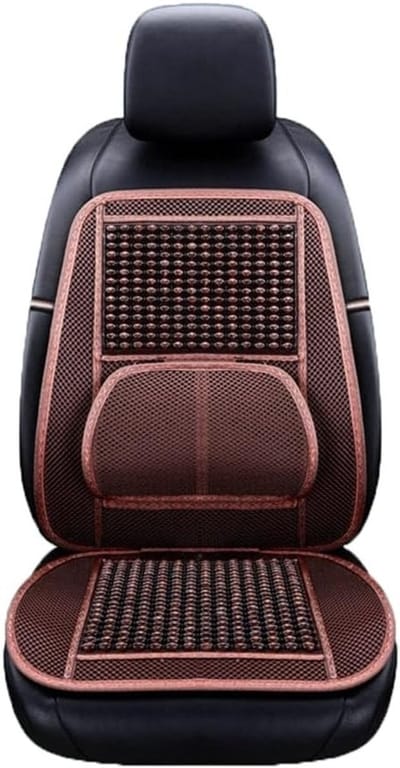 Massage Zitkussen voor Auto met Houten Beads en Lendensteun - Ademend en Comfortabel voor Zomergebruik, Geschikt voor Voorstoelen (Bruin)