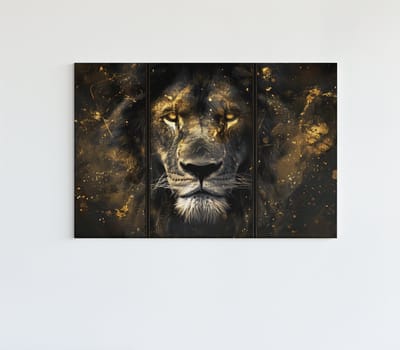 Canvas Schilderij - Leeuw - Bruin - Goud - 60x40x2 cm