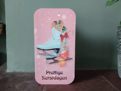 Kerstkaarten - set van 12 - vintage kerstkaarten - schaatsen - kunstschaatsen - goedkope kerstkaarten - roze kerstkaarten - nostalgische kerstkaarten