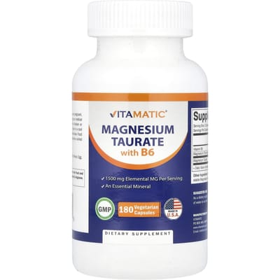 Vitamatic, taurate de magnésium, B6, 180 gélules végétales