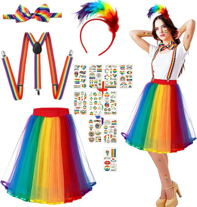 Kleurrijk Carnaval Kostuum voor Vrouwen met Tulle Rok en Accessoires voor Feestjes