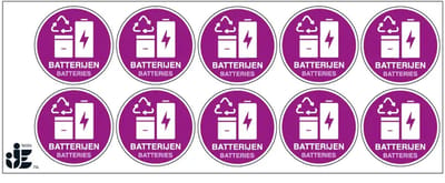 Batterijen afval sticker | 5 cm - 10 stuks per vel