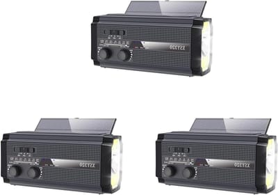 Noodweerradio - Draagbare radio - Weerwaarschuwingen ontvangen - Dubbele zonnepanelen - 3 stuks - Grijszwart