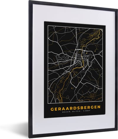 Fotolijst incl. Poster - Stadskaart - Goud - Geraardsbergen - Plattegrond - Kaart - 30x40 cm - Posterlijst