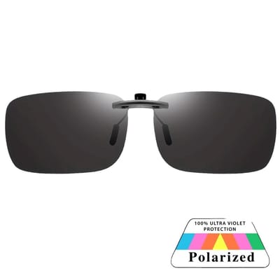 Fako Sunglasses - Clip On Voorzet Zonnebril Gun Metal In Box - Overzet Clip-on - Polariserend - Polarized - Medium - 135x40mm - Zwart