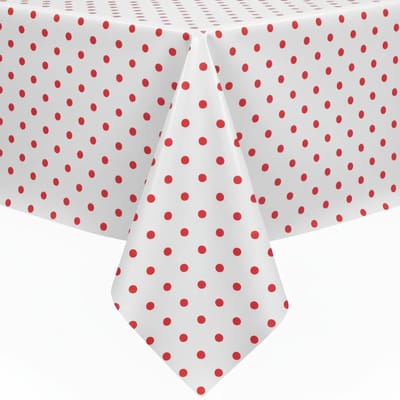 Protecttable - Rond Mexicaans tafelzeil Lunares rood op wit ⌀118cm - Tafelkleed Afwasbaar - Kunststof