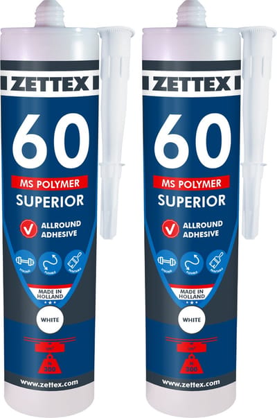 Zettex MS 60 Polymeerkit Superior - Montagekit – Lijmkit – Afdichtkit - Binnen & Buiten - 2x 290ml – Wit