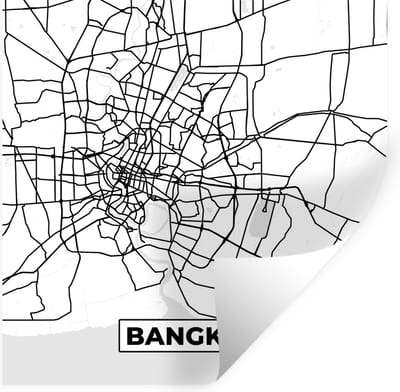 Muurstickers - Sticker Folie - Bangkok - Stadskaart - Plattegrond - Zwart Wit - Kaart - 100x100 cm - Plakfolie - Muurstickers Kinderkamer - Zelfklevend Behang XXL - Zelfklevend behangpapier - Stickerfolie