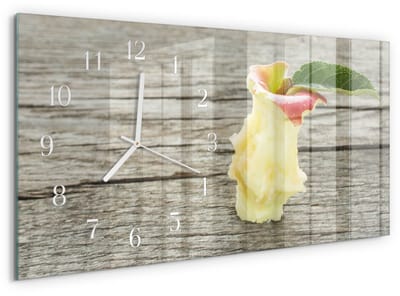 Tulup Wandklok - Apple-kern Moderne Wandklok Glas - 60x30 cm - Beige Wandklok Glas Decoratie - Witte Handen - Rechthoekige Wandklok - Klok Glas Met Opdruk - Moderne Wandklok Glas