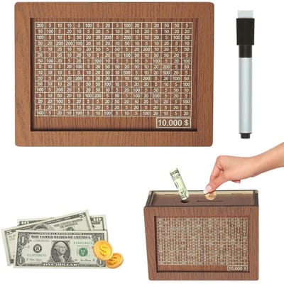 Houten spaarvarkens, dollar spaardozen, herbruikbare gemonteerde spaardozen, huisdecoratie, met spaardoelen en cijfers beige