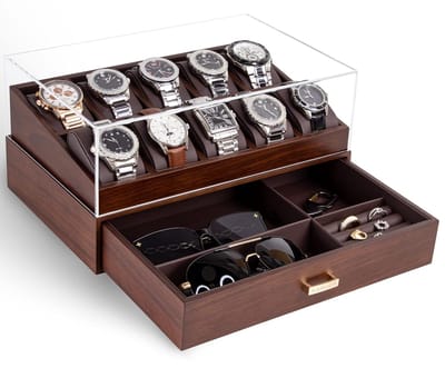 Echte houten horlogebox voor heren - Opbergtas - 10 vakken - luxe design