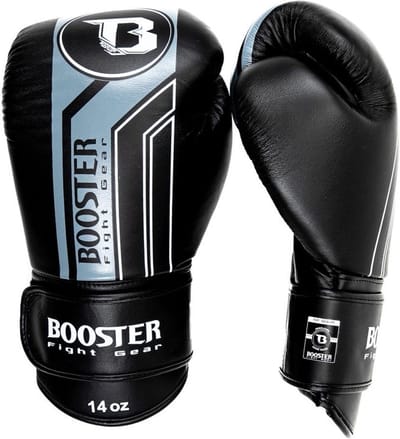 Booster Pro Range BGL V9 Bokshandschoenen – Handgemaakt in Thailand – Premium Echt Leer – Zwart/Grijs – 10 oz