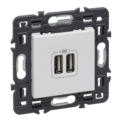 Legrand 2-poorts USB Type A Wit Wandcontactdoos Volledig Apparaat Met Schroef - 741231