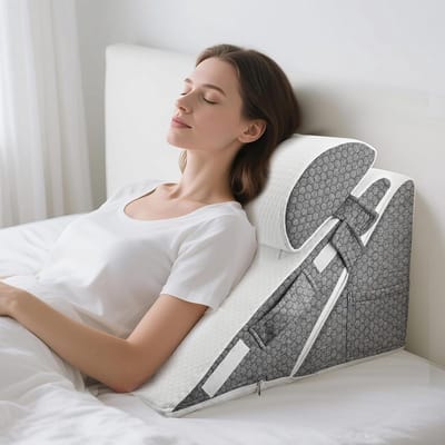 Leeskussen Schuinkussen - Driehoekskussen Memory Foam - Ontspanning en Comfort - In Hoogte Verstelbaar - 50x50x27cm - Grijs