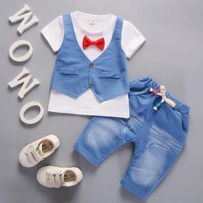 Peuter Baby Jongens Outfits Korte Mouw T-shirt+Broek Gentleman Kleding Set S white