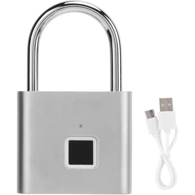 Slime Vingerafdruk Hangslot USB Oplaadbaar IP56 Waterdicht Anti-Diefstal Slot voor Kast zilver