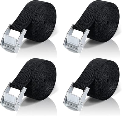 ‎‎‎‎Spanbanden met Ratel 4 stuks - 5 m Spanbanden Fietsendrager, Zwarte Bevestigingsriem, Sjorbanden met Klemsluiting, Bagagedrager Spanband voor Auto, Fiets, Steekwagen, Motorfiets, Bagage, Camping