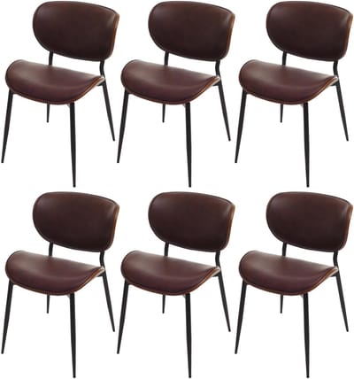 Set van 6 eetkamerstoelen MCW-O45, stoel, gebogen hout kunstleer 280g/m² Oeko-Tex MVG ~ walnoot look, vintage bruin