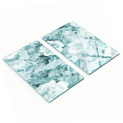 Decoratieve snijplanken van gehard glas met groen boeketmotief, 2x30x52 cm