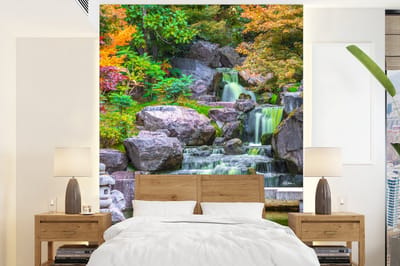 Behang - Fotobehang Stenen - Water - Bomen - Japans - Botanisch - Breedte 205 cm x hoogte 280 cm