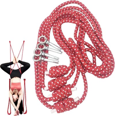 Yoga Rekoefening Touw - Rug Trainer - Flexibiliteit Verbeteren - Gereedschapsloze Bevestiging - 3.3 Meter Lengte - Rood