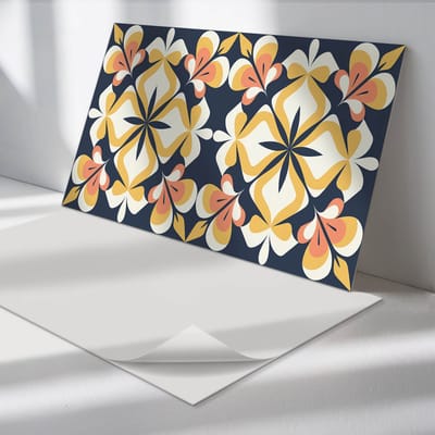 Wallfluent Vinyl Wandpaneel - Geometrisch bloemenpatroon Wandpaneel PVC - 100 cm x 50 cm - Geel Vinyl Wandpaneel - Set van 1 - Rechthoekig Wandbekleding Vinyl - Patroon Wandpaneel - Zelfklevend Wandpaneel - Wandpaneel Keuken en Badkamer