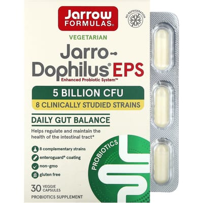 Jarrow Formulas, Jarro-Dophilus, EPS, spijsverteringsprobioticum, 5 miljard CFU, Enteroguard 30 plantaardige capsules