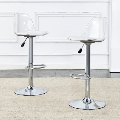 MIVRAY Barkruk 82-104 cm - Verstelbaar En 360 Graden Draaibaar - Voor Thuisbar En Commerciële Bar - Kunststof En Metaal - Wit Zilver