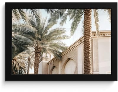 Poster in lijst - Fotolijst 30x20 cm - Posters - Gebouw - Palmbomen - Beige - Zon - Posterlijst zwart - Decoratie - Wanddecoratie woonkamer - Muurdecoratie slaapkamer