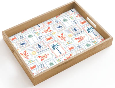 Dienblad hout 40x30 cm - Schootdienblad - Zee - Zomer - Krab - Patroon - Borrelplank rechthoek - Plateau dienbladen