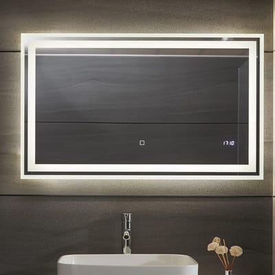 LED Verlichte Badkamerspiegel - 80 x 60 cm, A++, Aanraaksensor, Verstelbare Verlichting, Digitale Klok, Anticondens