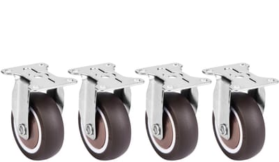 Set van 4 Zwenkwielen 50mm met Bevestigingsplaat - Stomme Zwenkwielen Rubber Gieten voor Trolleys en Meubels