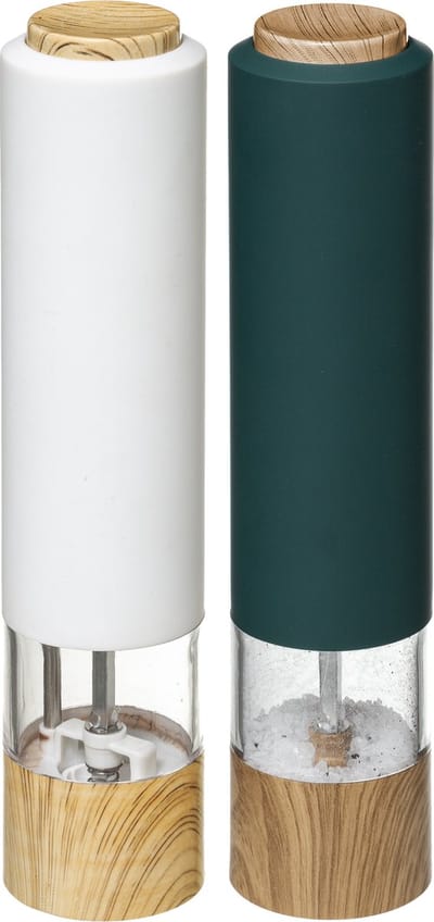 Set van 2x stuks elektrische zout- en pepermolens kunststof zwart/wit 22 cm incl. batterijen - Pepermaler - Kruiden en specerije