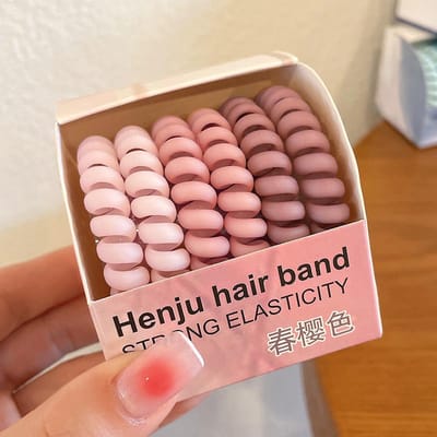 Without Lemon - Set van 6 - Haar Elastieken - Spiraal - Haarband - spiraal elastiek - geen afdruk - stevige grip - hoog draagcomfort - Kleur: Cherry Blossom Rose